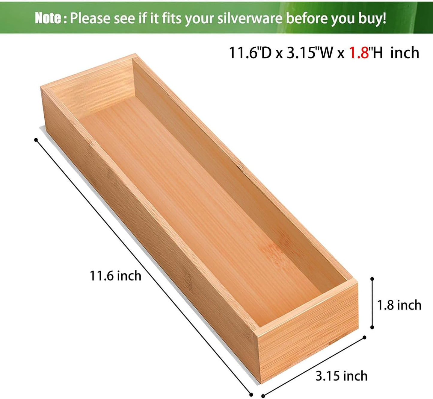 guiogc Silverware Drawer Organizer, Utensil Organizer, Bamboo Storage Box Wood Tray for Drawer Set of 2
