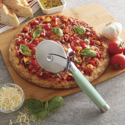 KitchenAid Gourmet Stainless Steel Pizza Wheel with Sharp Blade to Easily Cutting Pizza Crusts, Pies, and more, Finger Guard for Safety and Comfort Grip to Protect Fingers, Dishwasher Safe, Black