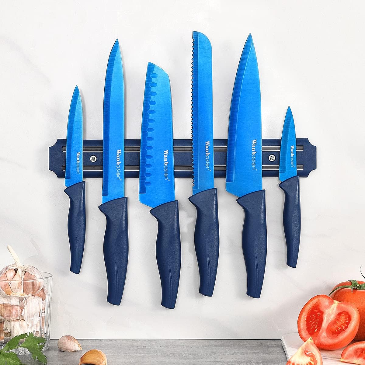 Wanbasion Purple Professional Kitchen Knife Chef Set, Stainless Steel, Dishwasher Safe with Covers