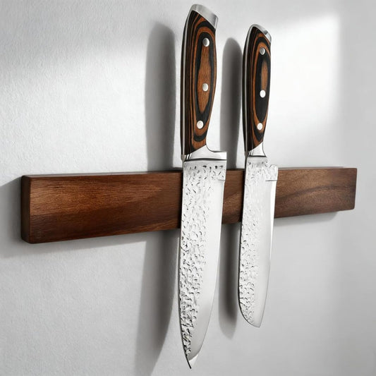 Magnetic Knife and Tool Holder | 1500 Gauss Heavy-Duty Magnet Holds 6 lbs | 16" Detachable Acacia Wood & Steel | for Kitchen Knives, Garage Tools | No-Drill Adhesive or Screw Mount