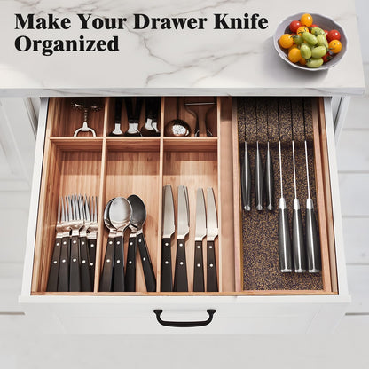 Enoking Knife Drawer Organizer Insert, In Drawer Knife Block, Acacia Wood Knife Holder with Cork Dividers For Kitchen Chef Steak Knife Storage Keep Drawer Tidy (Acacia Wood, 15 x 5.9 x 2.6 In)