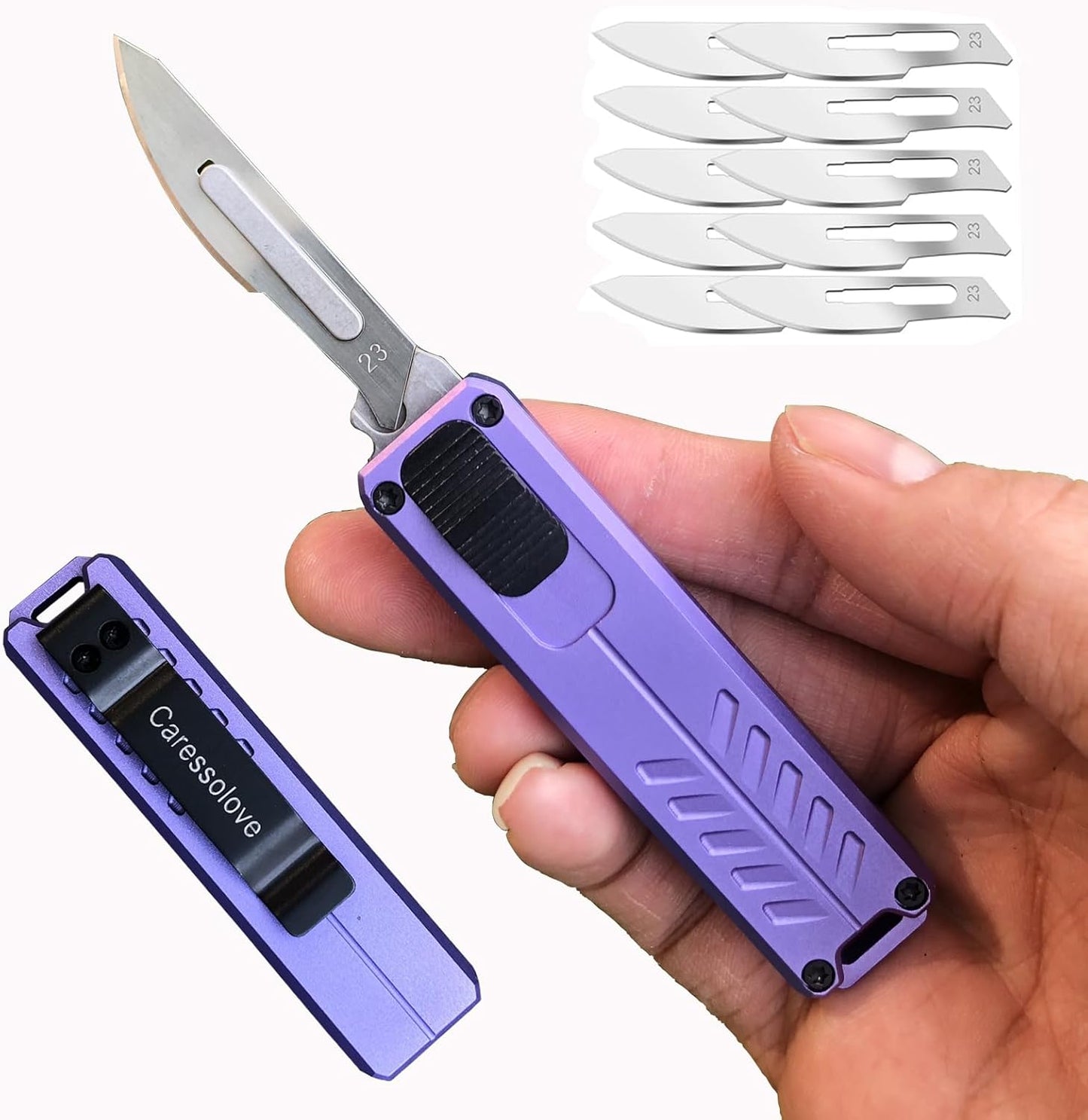 Automatic Utility Knife, Safety Auto Box Cutter Retractable, EDC Push Button Exacto Scalpel Knife, 10PCS #23 Razor Blades Pocket Knives with Clip