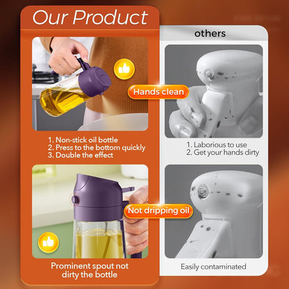 YARRAMATE 16oz/470ml Glass Olive Oil Sprayer for Cooking with Stickers, 2 in 1 Oil Dispenser for Kitchen Gadgets, Food Grade Premium Spray Bottle for Salad, Frying, BBQ (Creamy White)