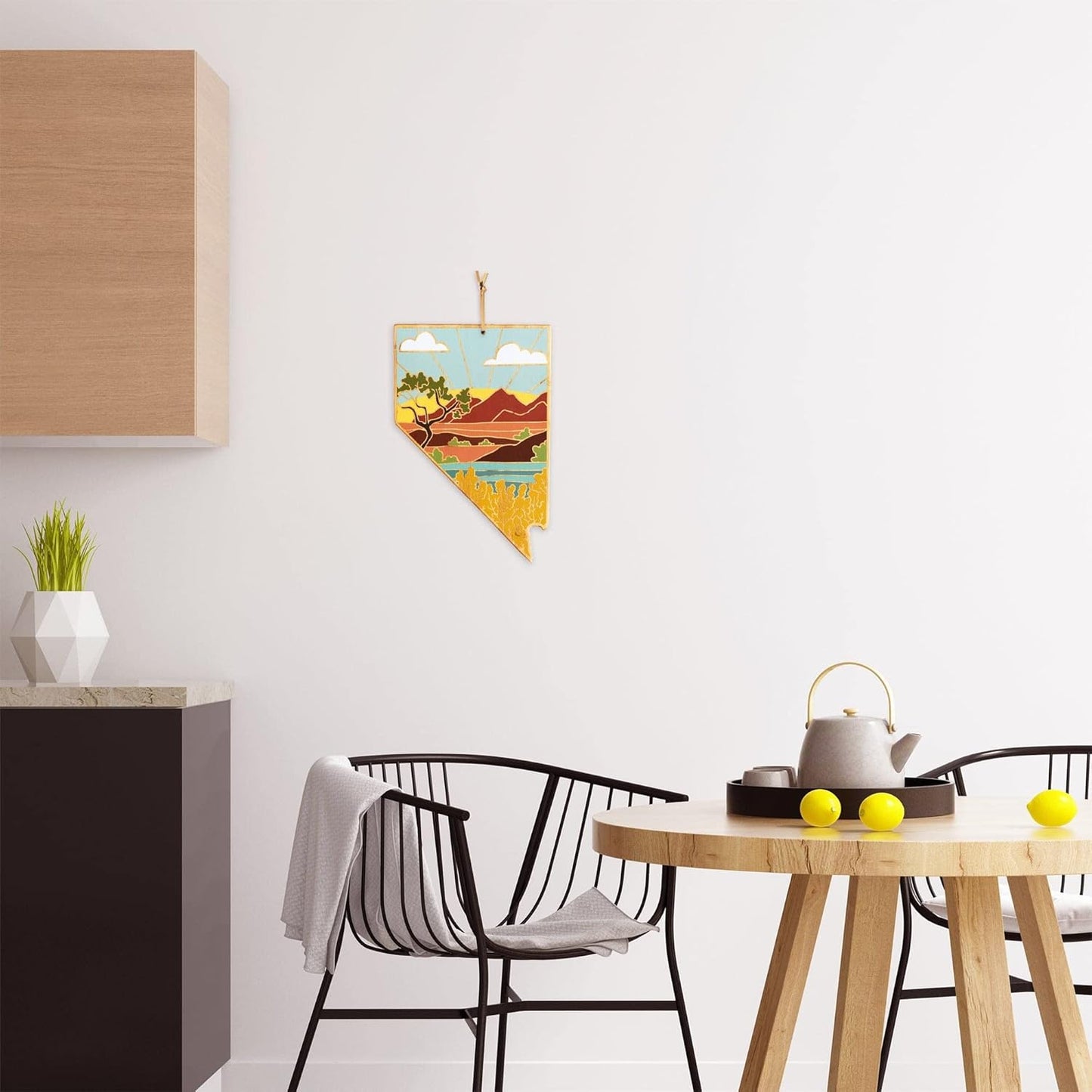 Totally Bamboo North Carolina State Shaped Cutting Board and Charcuterie Serving Platter with Artwork by Summer Stokes, Includes Hang Tie for Wall Display 18" x 8" x 5/8" - Colors A
