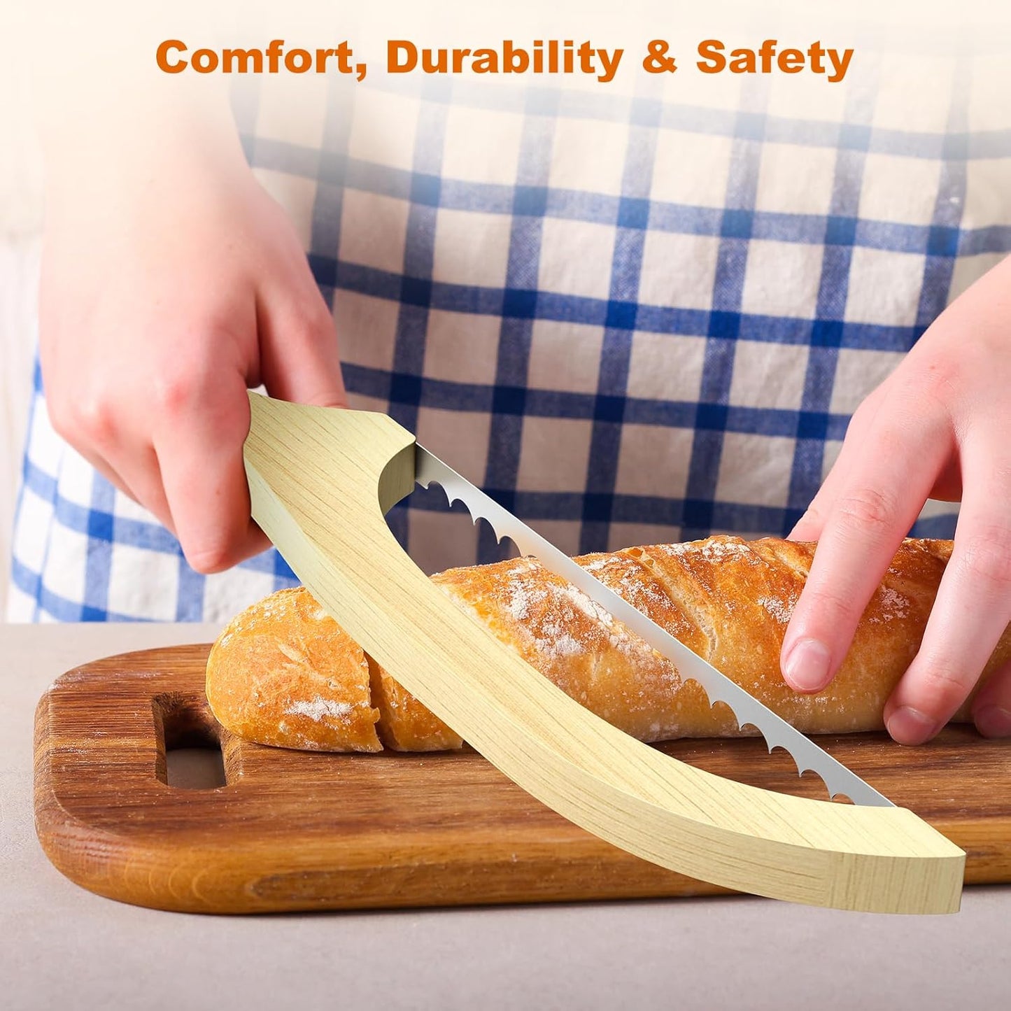 Bread Knife for Homemade Bread – 16" Walnut Bow Bread Cutter with Ultra-Sharp Serrated Stainless Steel Blade, Sourdough Bread Knife for Bagels, Baguettes, and Rustic Loaves - Walnut Color