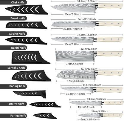 MDHAND Chef Knife Set with Roll Bag, 9PCS Professional Knife Set with Sharpener, High Carbon Stainless Steel Japanese Kitchen Knife Set - Forged Triple Rivet Handle, Dishwasher Safe, Chef Gifts, Black