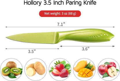 3.5 Inch Paring Knife, Fine Edge Fruit Vegetable Peeling with German High Carbon Stainless Steel Forged Blade, Small Kitchen Non-Stick Multi-Purpose Knife-Green