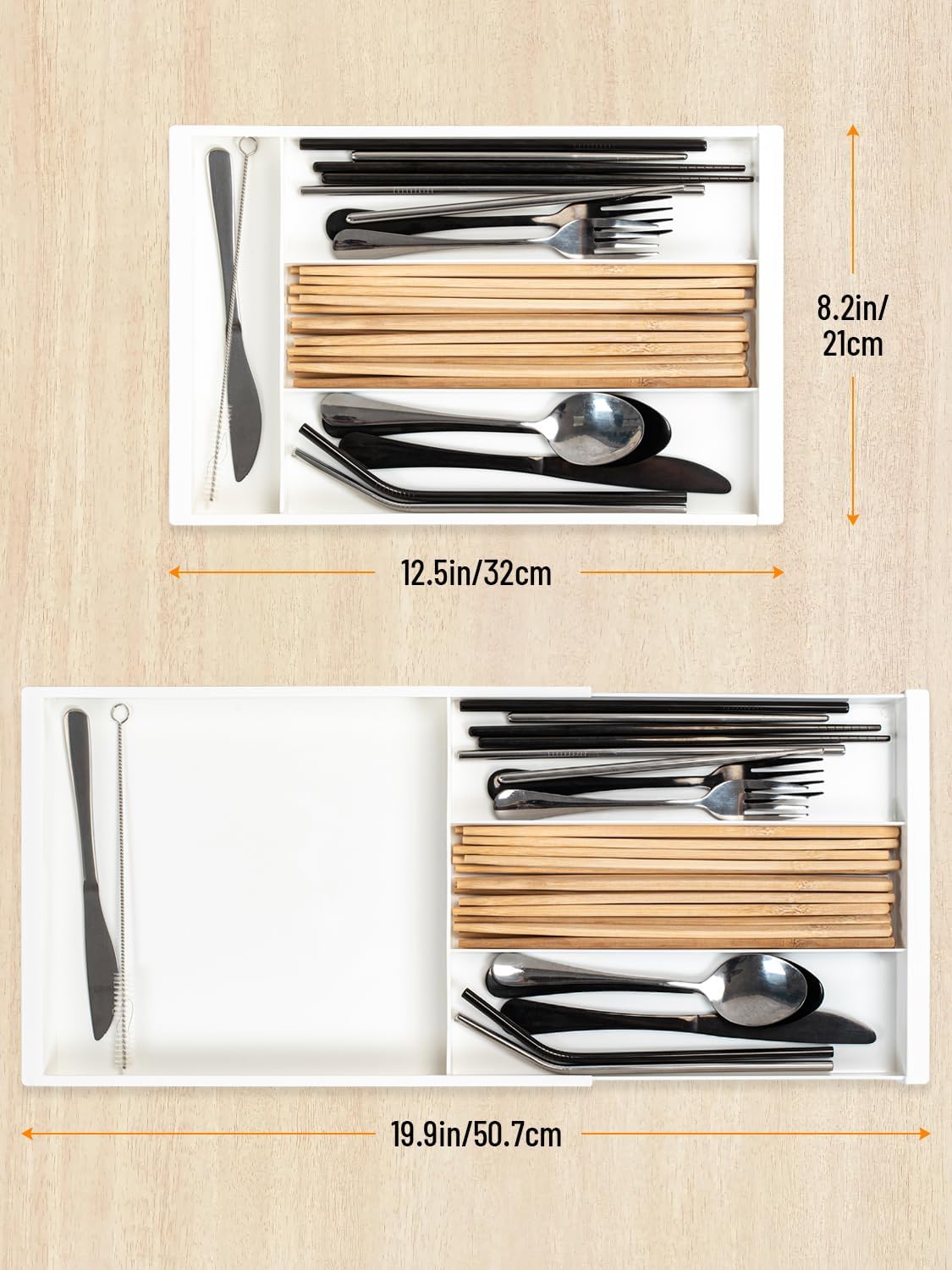 Silverware Drawer Organizer Tray, Adjustable Small Utensil Holder for Spoon and Fork, Expandable Flatware Cutlery Tray for Kitchen Drawers (Black)