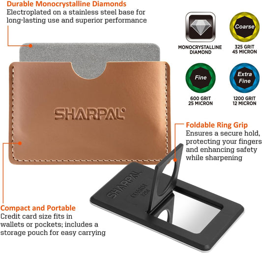 SHARPAL 116N Pocket Diamond Sharpening Card, Coarse(325)/Medium(600)/Fine(1200) Grit, Portable Multi-Tool Kit for Garden Tools, Survival Knives, Files & Blades Fathers Day Gift