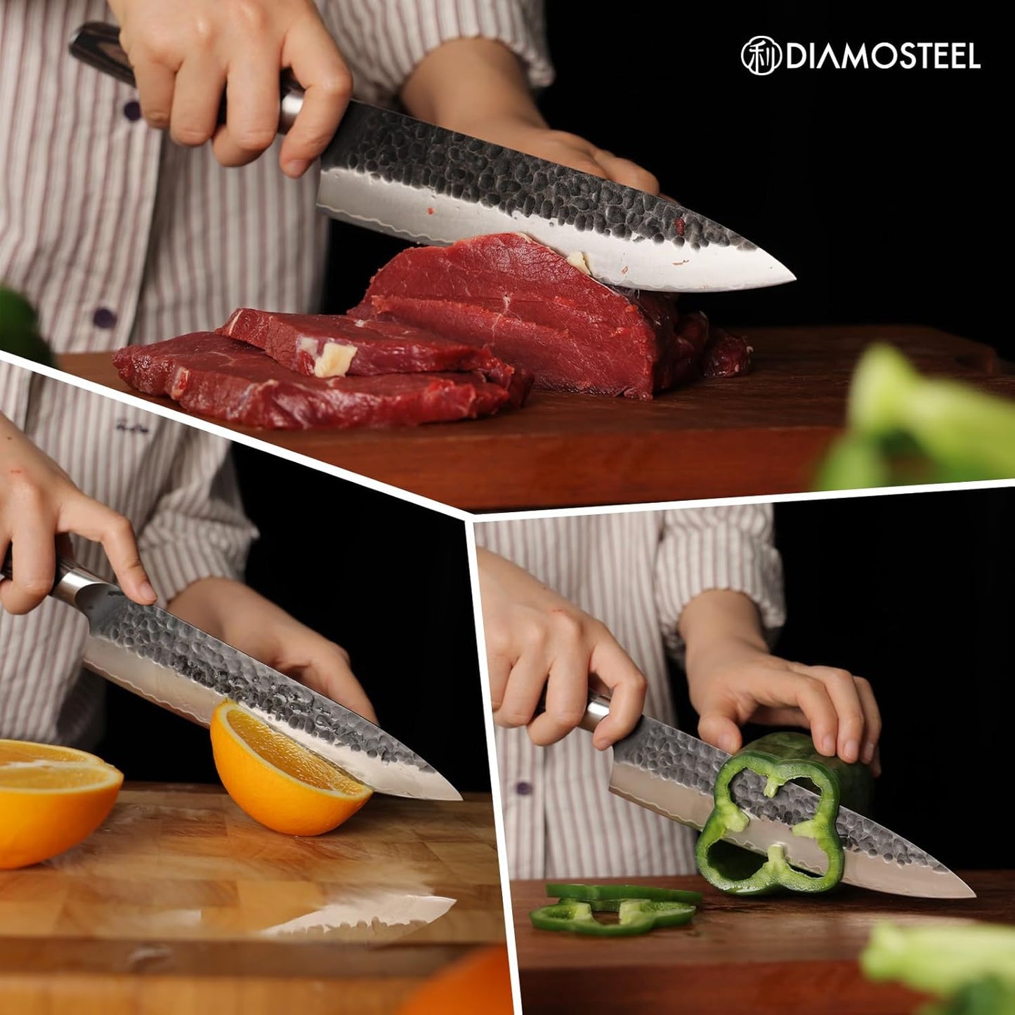 Santoku Knife - 7-Inch Professional Kitchen Knife - Hammered Black Oxide Blade Japanese 9CR18MOV High Carbon Stainless Steel Sharp Chef Knife - Ergonomic Pakkawood Handle with Present Box