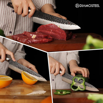 Santoku Knife - 7-Inch Professional Kitchen Knife - Hammered Black Oxide Blade Japanese 9CR18MOV High Carbon Stainless Steel Sharp Chef Knife - Ergonomic Pakkawood Handle with Present Box