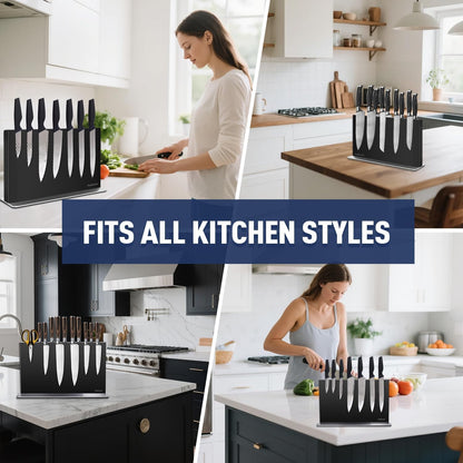 Magnetic Knife Block Without Knives—Stainless Steel Double-Sided Magnetic Knife Holder Stand with Strong Magnets, Knife Storage Organizer for Kitchen Counter top