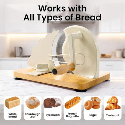 Manual Bread Slicer for Homemade Bread, Bread Cutter for Adjustable and Even Slices, Classic Hand Crank Sourdough Slicer with Scale Line & Powerful Suction Cup, Sharp Stainless Steel Blade (Black)
