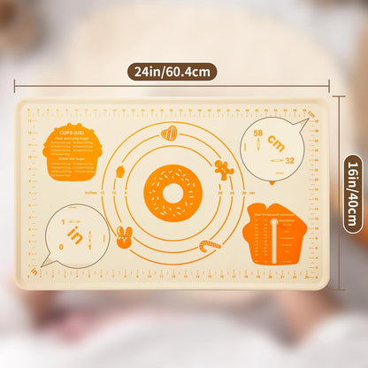 26x16 Inch Extra Thick Silicone Baking Mat with Measurements, Non-slip and Reusable - For Cookies, Bread, Pastry