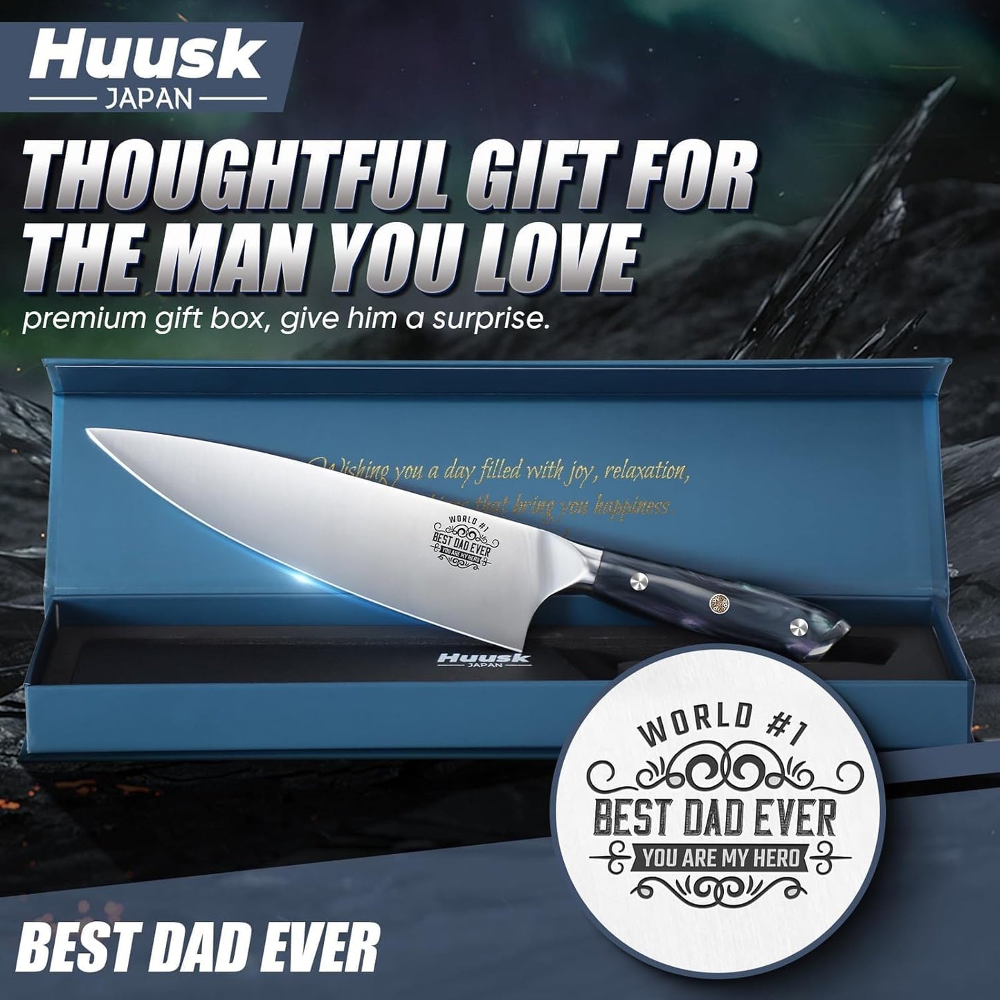 Huusk Serrated Bread Knife 8", Stainless Sourdough Bread Knife with Resin Handle & Cover for Homemade Breads Slicing, Hand Sharpened Breads Cutting Knives for Cake, Bagels, Baguettes, Gift Box