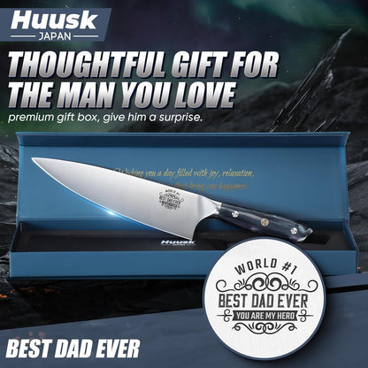 Huusk Serrated Bread Knife 8", Stainless Sourdough Bread Knife with Resin Handle & Cover for Homemade Breads Slicing, Hand Sharpened Breads Cutting Knives for Cake, Bagels, Baguettes, Gift Box