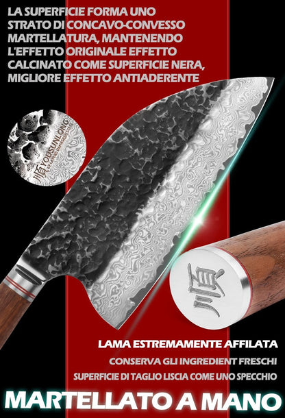 YOUSUNLONG Hybrid Cleaver 8 inch Meat Cleaver Outdoor Serbian Chef Knife-Japanese Damascus Steel - Natural Leadwood Handle with Leather