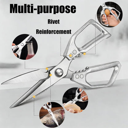 Stainless Steel Kitchen Scissors, Kitchen Scissors All Purpose, Stainless Steel Cooking Aid Scissors Heavy Duty Poultry Shears Sharp Silver Meat Scissors Dishwasher Safe