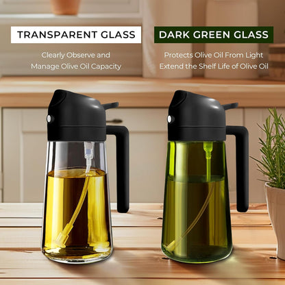 YARRAMATE 16oz/470ml Glass Olive Oil Sprayer for Cooking with Stickers, 2 in 1 Oil Dispenser for Kitchen Gadgets, Food Grade Premium Spray Bottle for Salad, Frying, BBQ (Creamy White)