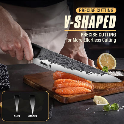 Huusk Hand Forged Chef Knife Set, High Carbon Steel Butcher Knife Set, Japanese Kitchen Knives for Home, Outdoor BBQ Camping Cooking, Gift Idea for Men