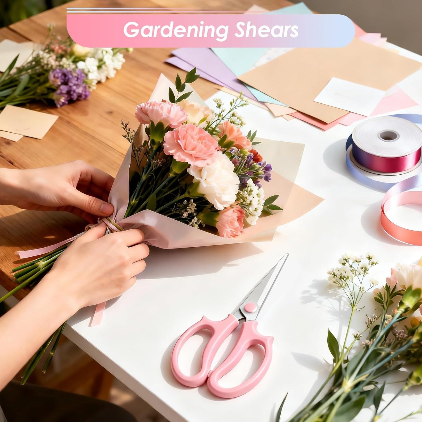 4PCS Flower Scissors, Stainless Steel Floral Scissors, Garden Pruning Shears with Comfort Grip Handle, Perfect for Arranging Flowers, Pruning, Trimming Plants, Gardening Tool