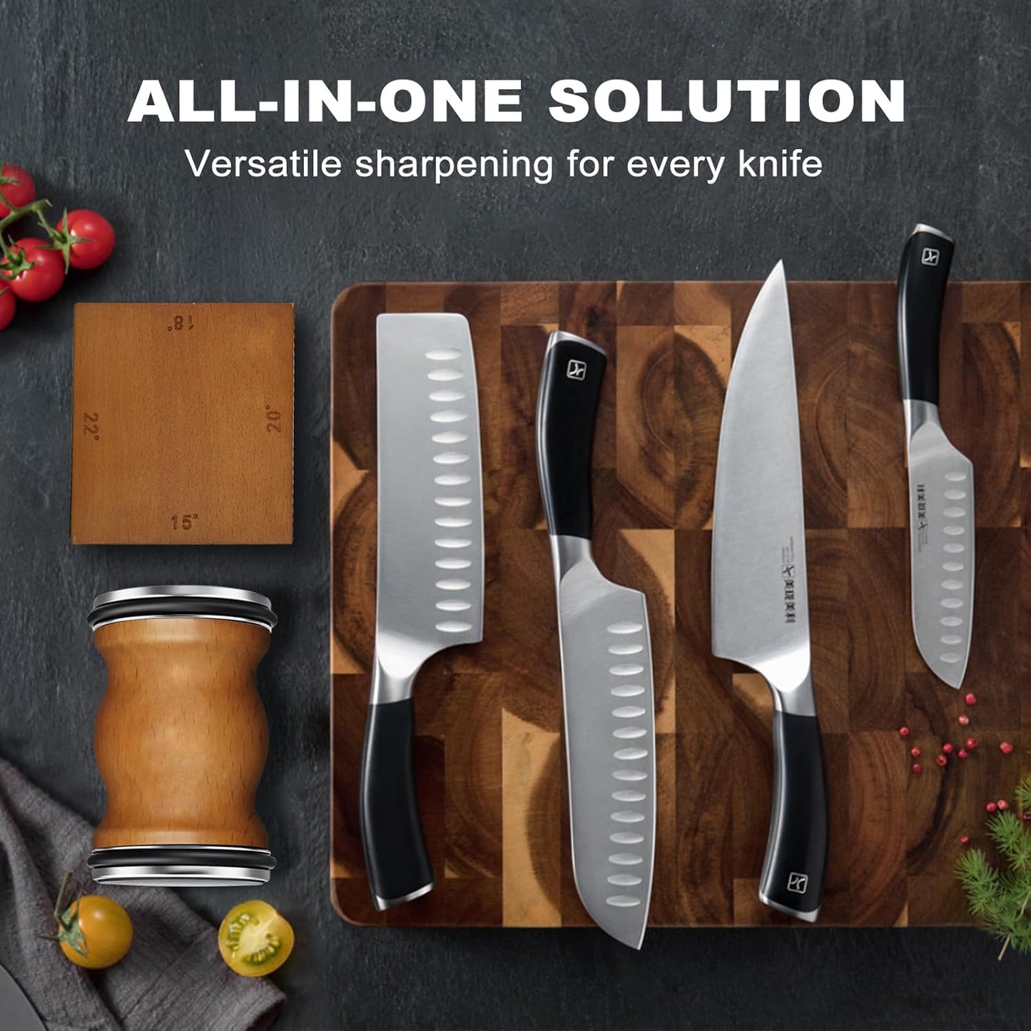 Deefeel Rolling Knife Sharpener Kit - Knife Sharpening with Diamonds for Razor Sharp Edges - Roller with Magnetic Holder with Multi Degrees Kitchen Home Outdoor (Brown-Curve knife sharpener)