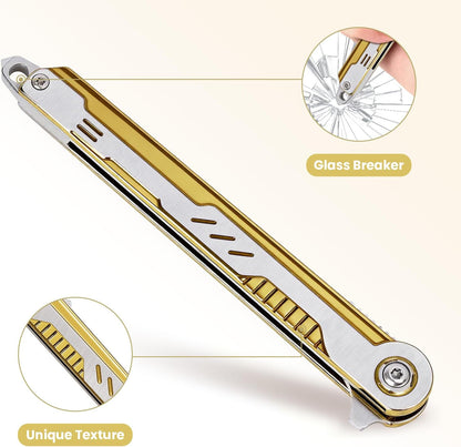 FUNBRO EDC Pocket Knife - 7CR13Mov Steel Tanto Blade, Slim Survival Knife with Clip and Liner Lock, Window Breaker for Outdoor Camping- Stocking stuffer Gifts for Men Women