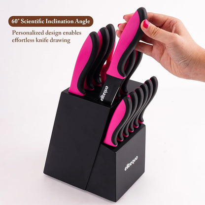 14 Piece Kitchen Knife Set with Built-in Sharpener, German Stainless Steel & Ceramic-Coated Blades, Dishwasher Safe