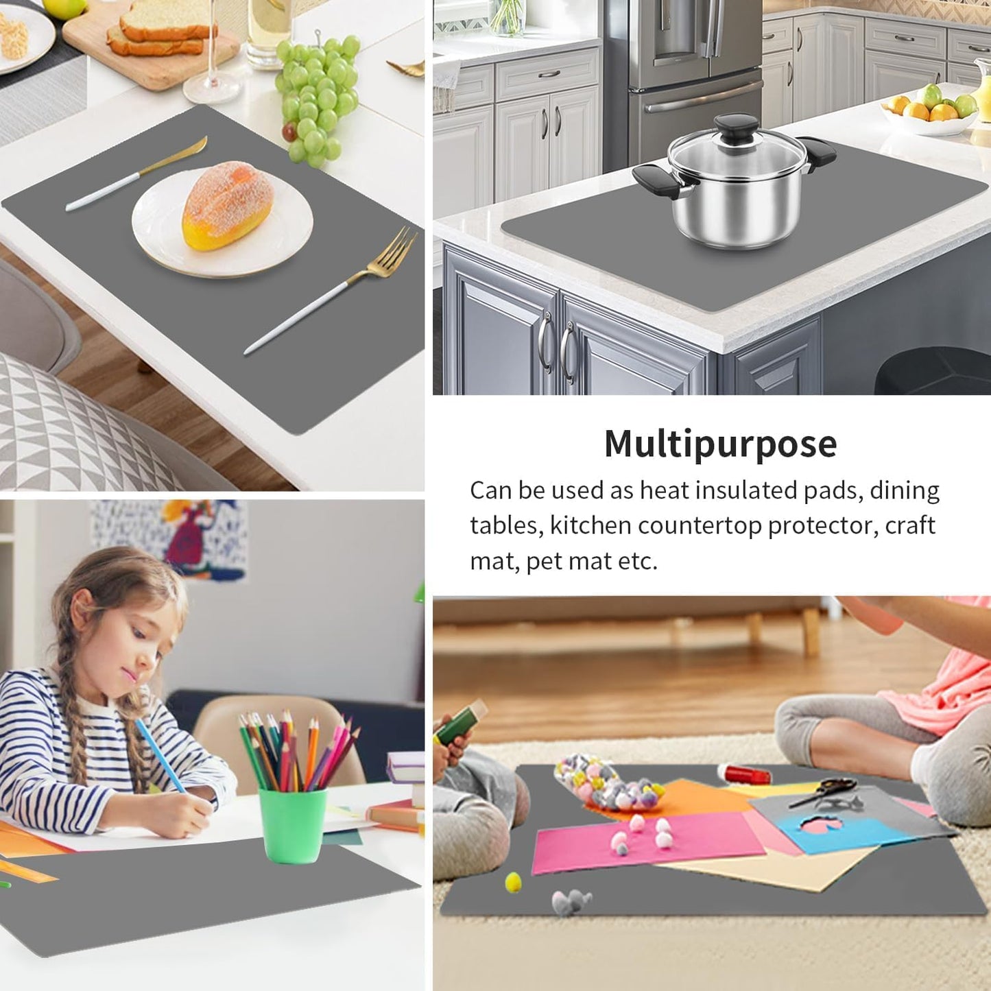 Extra Large Dark Green Countertop Mat - Silicone Table Kitchen Desk Mat - Non-Slip & Heat Resistant - Dinner Placemat Pastry Dough Rolling Mat - Colors B