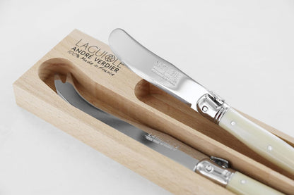 Andre Verdier Laguiole 3-Piece Cheese Knife Set, Color ABS Handle, Stainless Steel, Made in France (IVORY)