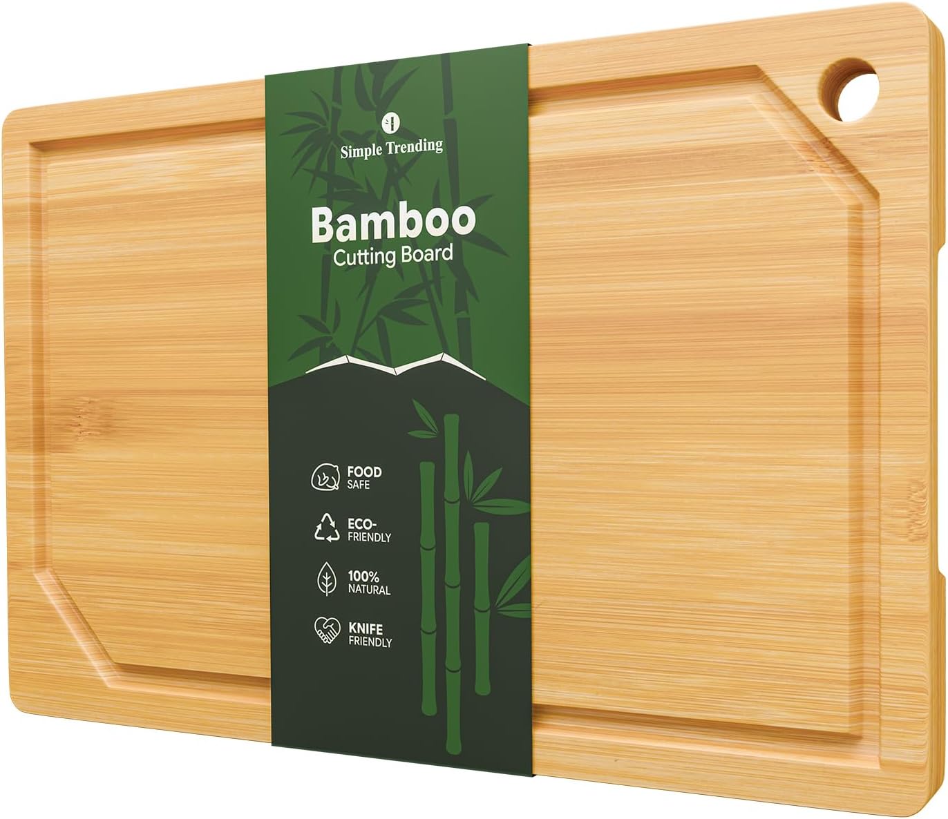 Simple Trending Bamboo Cutting Boards, Durable Cutting Boards for Kitchen with Deep Juice Grooves and Handles, Chopping Board for Meat, Vegetables and Fruits, 15”×10”, Natural