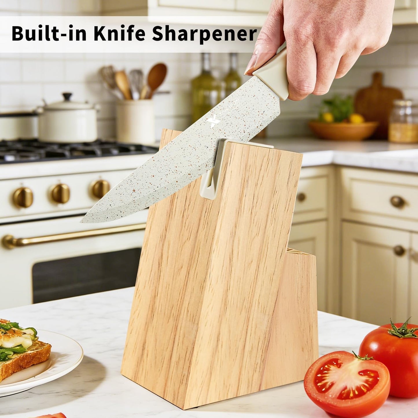 Knife Set, 8 Pieces Kitchen Knife Block Sets, High Carbon German Stainless Steel, Dishwasher Safe Cutlery with Sharpener, Black