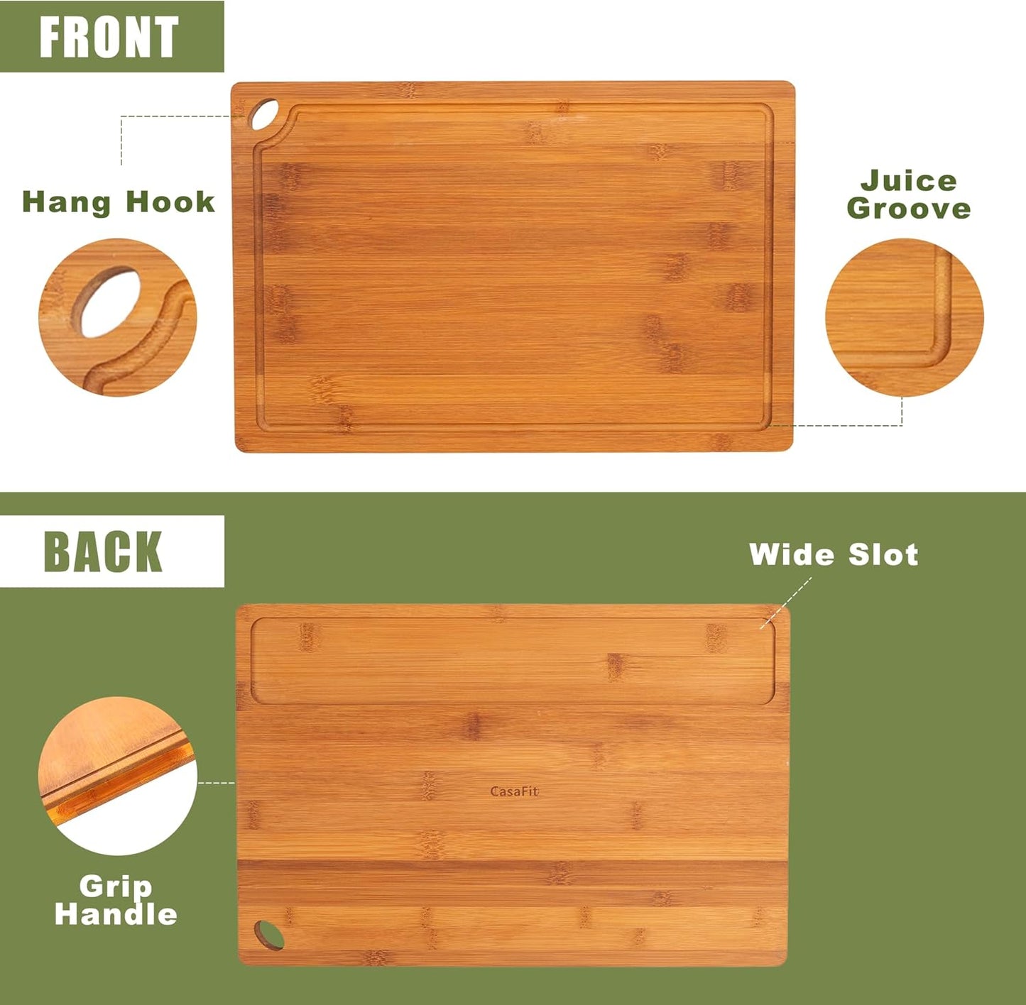 3-Piece Organic Bamboo Cutting Board Set for Kitchen - Carbonized Extra Sturdy Chopping Boards with Juice Grooves - Knife-Friendly Multi-Size (15", 12", 9") for Meat & Veggies - Housewarming Gift Box