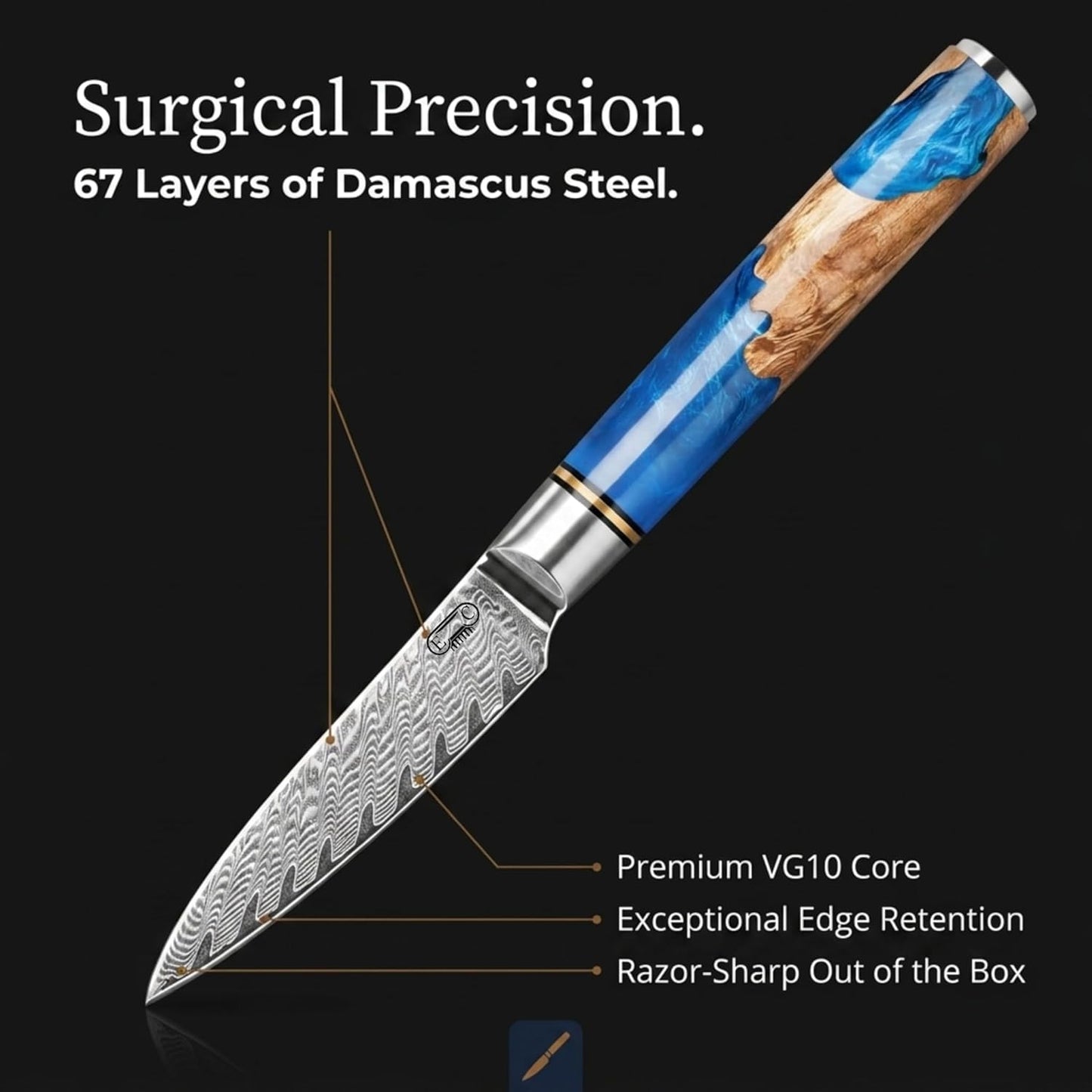 Tidal Blue - 7" Nakiri Knife - Damascus