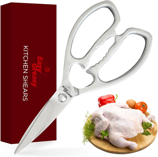 8" Heavy Duty Stainless Steel Kitchen Scissors - All Purpose Kitchen Shears for Meat, Chicken, Shrimp, Vegetables, Fruits, Nutcracker - Utility Scissors