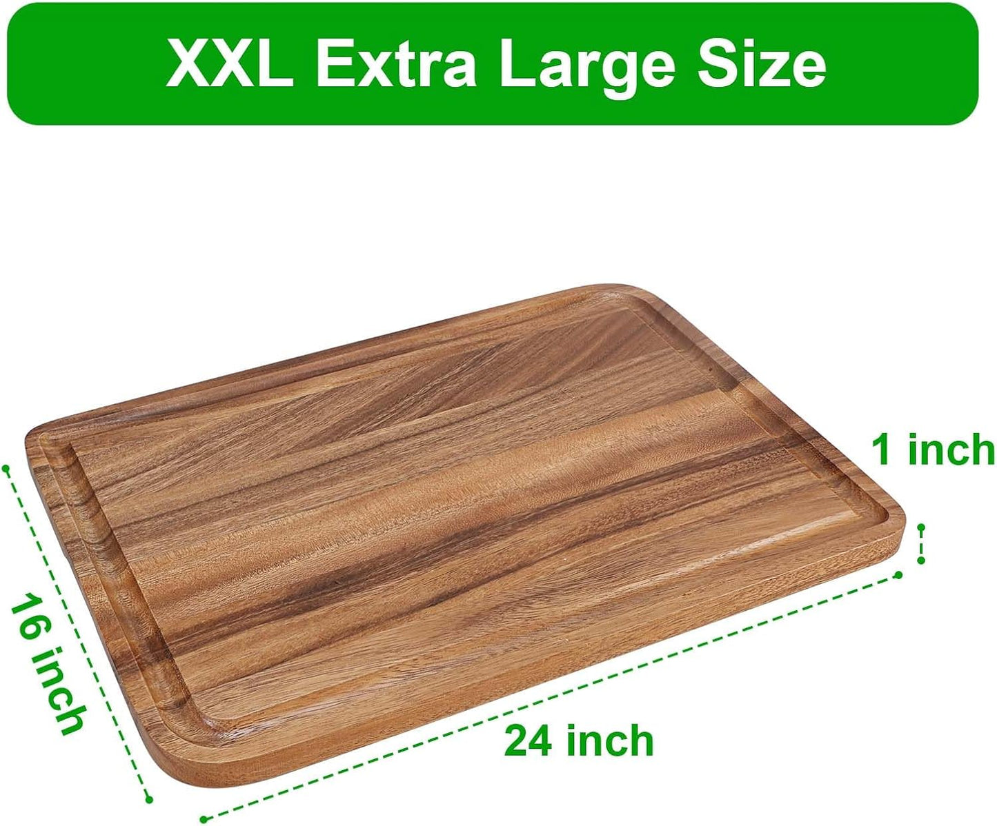 Acacia Wood Cutting Board for Kitchen - Caperci Organic Wooden Chopping Serving Board with Deep Juice Groove for Meat (Butcher Block) Veggies, Fruit and Cheese, 17 x 12"