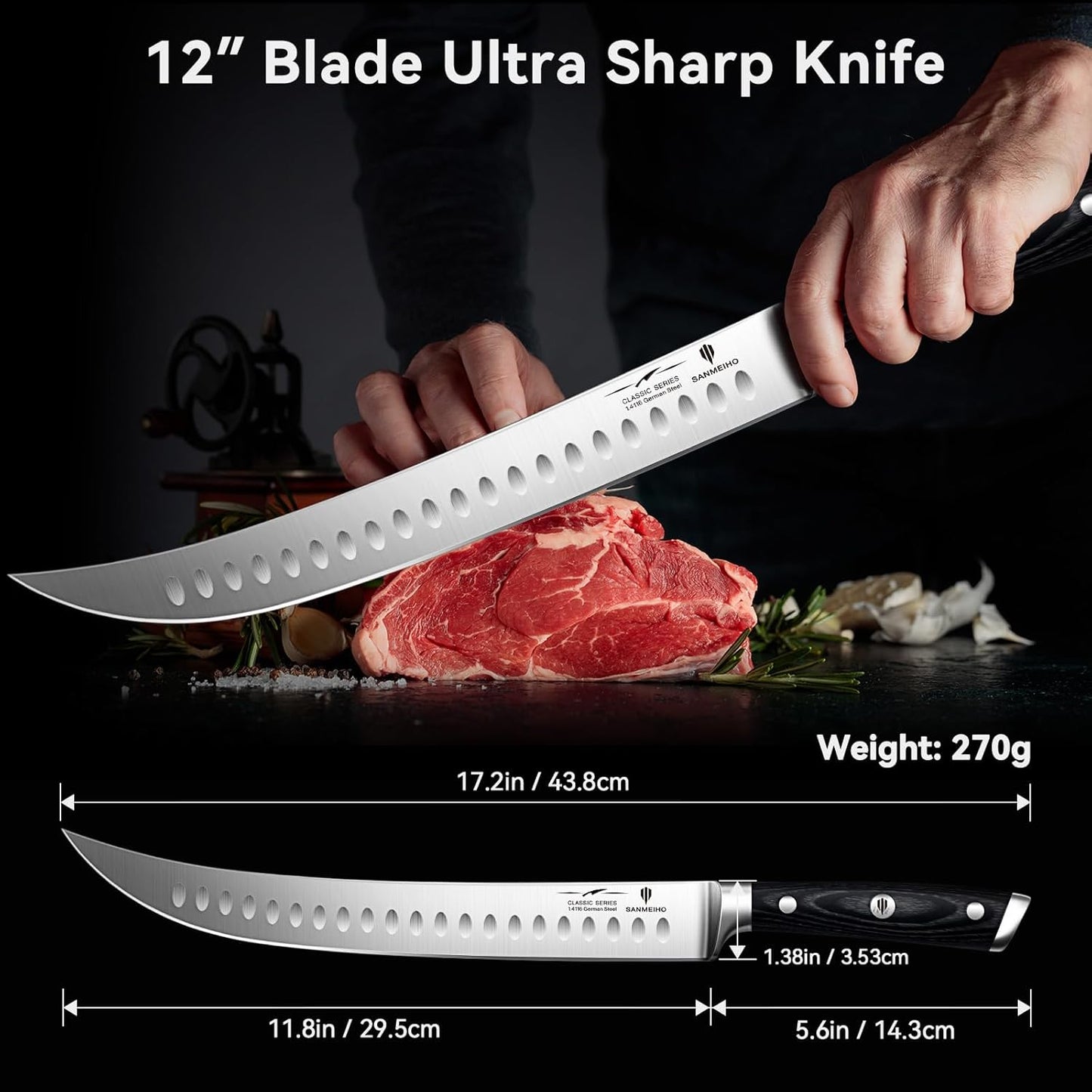 10" Bread Knife - Sourdough Slicing Knife Professional 5Cr15MoV Stainless Steel Serrated Knives, Ergonomic Wood Handle & Full Tang Design, Gift Box Included (Single-Edge