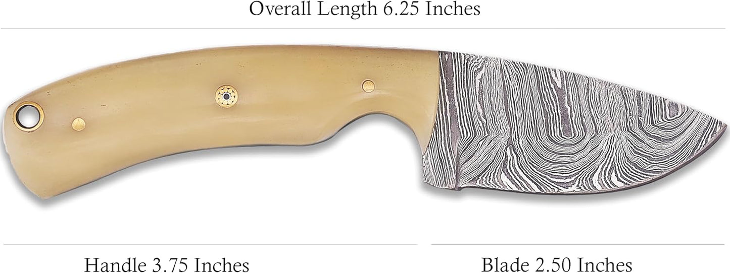 Damascus Steel Bushcraft Knife with Leather Sheath – 6" Fixed Blade Hunting Knife with Sheath for Men – Tactical Survival & Camping Knife for Outdoor Adventure