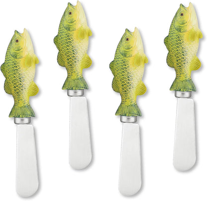 UP UPware Sea Turtle Cheese Spreaders, Hand-Painted Resin Handles with Stainless Steel Blades for Spreading Cream Cheese, Butter, Jam, or Sandwich, Set of 4