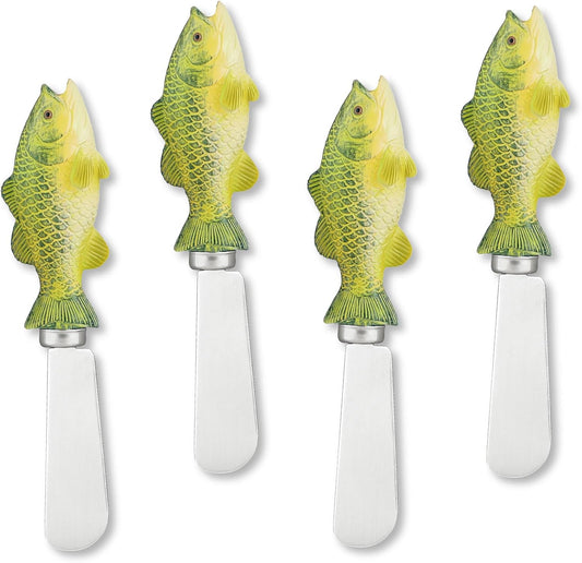 UP UPware Sea Turtle Cheese Spreaders, Hand-Painted Resin Handles with Stainless Steel Blades for Spreading Cream Cheese, Butter, Jam, or Sandwich, Set of 4