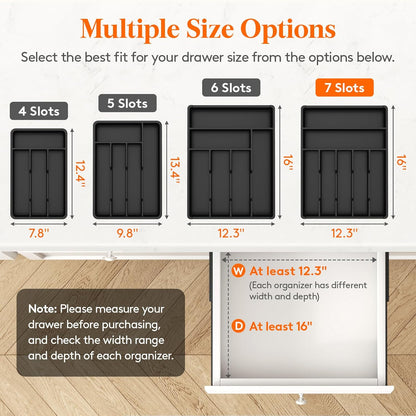 Lifewit Silverware Drawer Organizer Tray, Plastic Cutlery Storage for Kitchen, Flatware and Utensil Holder Divider for Spoons Forks Knives Tableware, 9.1 x 12.6", 5 Slots, Black