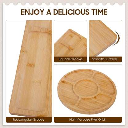 TURIMON Bamboo Charcuterie Board Set - Cheese Serving Platter with 4 Stainless Steel Knives and Fruit Tray - Elegant Cheese Board for Parties, Weddings, and Home Entertaining