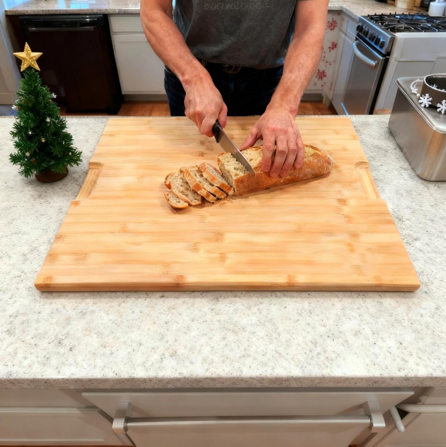 Utoplike Extra Large XXXL Bamboo Cutting Board 24 x16 Inch, Largest Wooden Butcher Block for Turkey, Meat, Vegetables, BBQ, Over the Sink Chopping Board with Handle and Juice Groove, Thickness 1.25"
