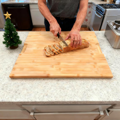 Utoplike Extra Large XXXL Bamboo Cutting Board 24 x16 Inch, Largest Wooden Butcher Block for Turkey, Meat, Vegetables, BBQ, Over the Sink Chopping Board with Handle and Juice Groove, Thickness 1.25"