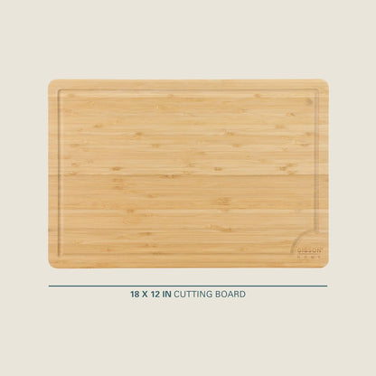 Gibson Home Forestview 18" x 12" Bamboo Cutting Board – Durable Large Kitchen Wooden Chopping Carving Board with Juice Groove, Oil Finished