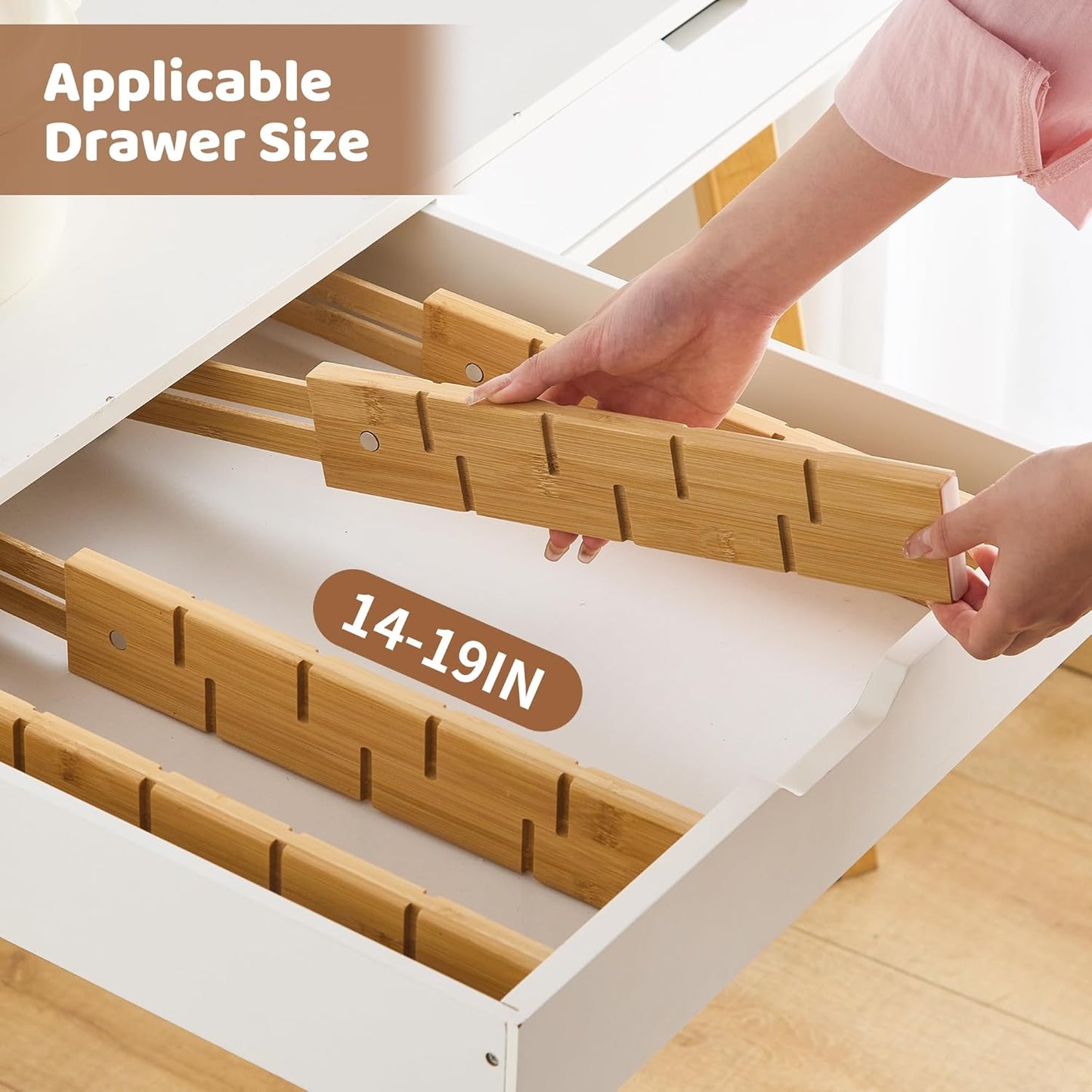 Bamboo Drawer Dividers with Inserts kitchen drawer organizer Adjustable Expandable 8 Pack Organizer Set for Kitchen Bedroom Bathroom Office 8 Dividers with 16 Inserts (Natural, Large (18-22.5IN))