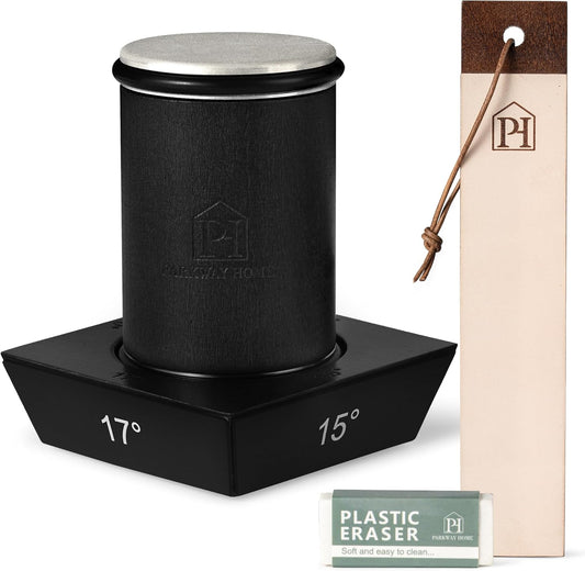 Rolling Knife Sharpener with Leather Strop and 15, 17, 20 & 22 Degree Angles - Knife Sharpener Kit - Roller Knife Sharpening System with Stand, Holder & Eraser - Walnut Brown