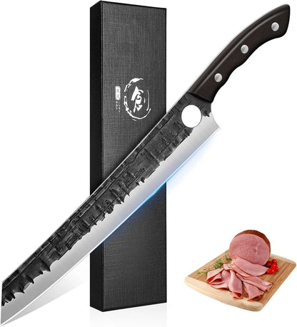 TIJERAS Brisket Carving Trimming Knife, Meat Slicing BBQ Knife, 11.6 Inch Hand Forged Full-Tang Slicer Knives for Meat Cutting Turkey Ham, Birthday Gifts for Men Women