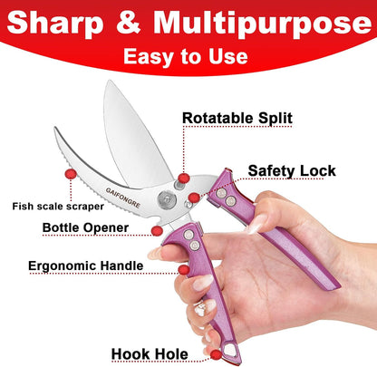 Heavy Duty Poultry Scissors - All Purpose Kitchen Shears for Chicken, Fish & Meat - Easily Separable, Dishwasher Safe (Red)