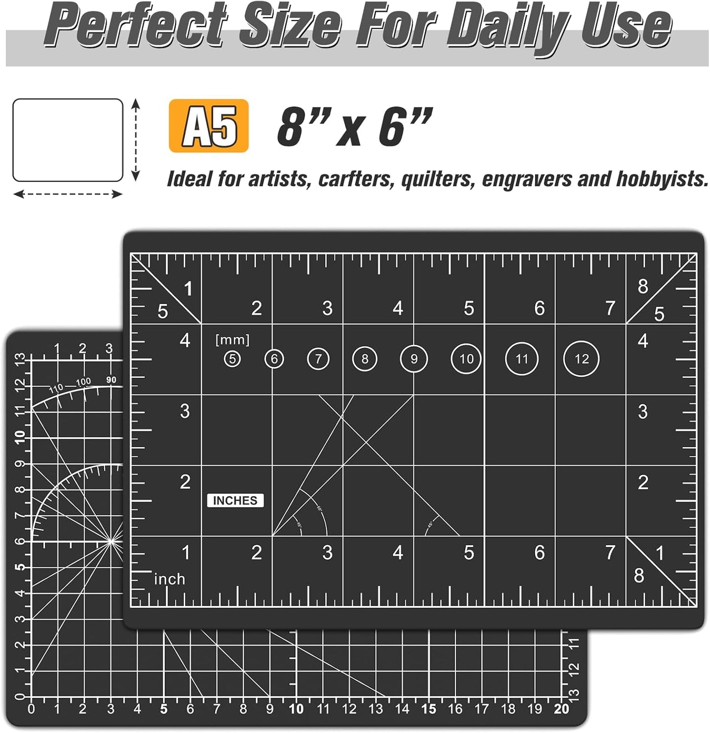 DIYSELF Cutting Mat 8in×6in, Self Healing Cutting Mat, A5 Rotary Cutting Mats for Crafts Sewing Hobby Fabric Project, 5-Ply Craft Cutting Board Double Sided, Craft Mat, Matting & Mounting Materials